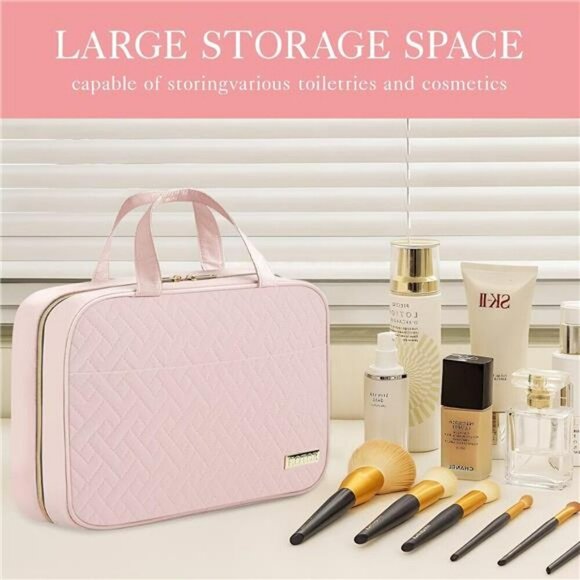 Pink Hanging Toiletry Bag Travel Makeup Organizer Waterproof Large Compartments - Picture 2 of 7